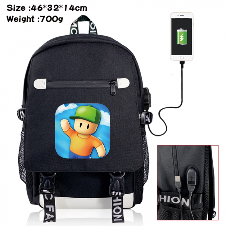 Fall Guys canvas USB backpack cartoon print student backpack 46X32X14CM 700g