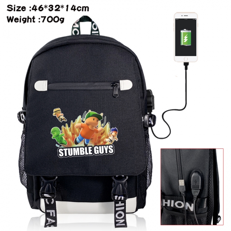 Fall Guys canvas USB backpack cartoon print student backpack 46X32X14CM 700g