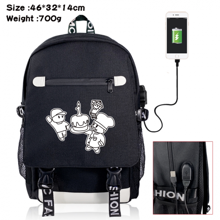 Fall Guys canvas USB backpack cartoon print student backpack 46X32X14CM 700g