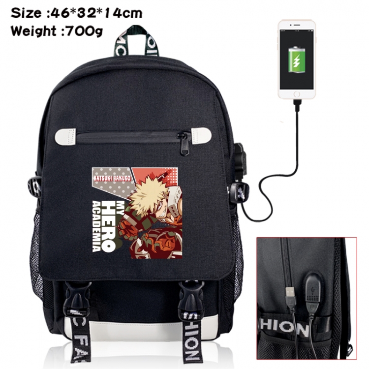 My Hero Academia canvas USB backpack cartoon print student backpack 46X32X14CM 700g