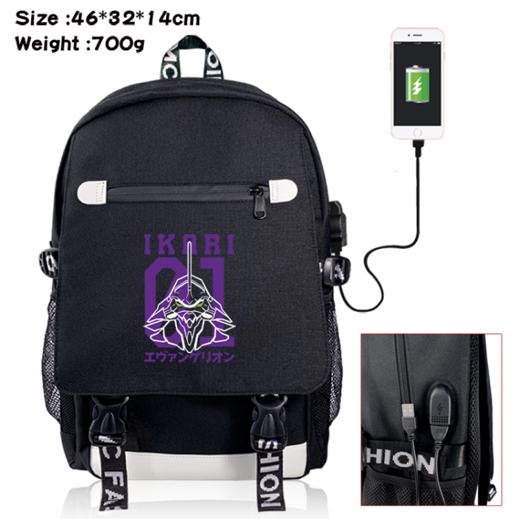 EVA canvas USB backpack cartoon print student backpack 46X32X14CM 700g