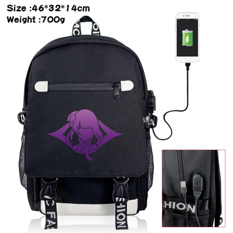 Genshin Impact canvas USB backpack cartoon print student backpack 46X32X14CM 700g