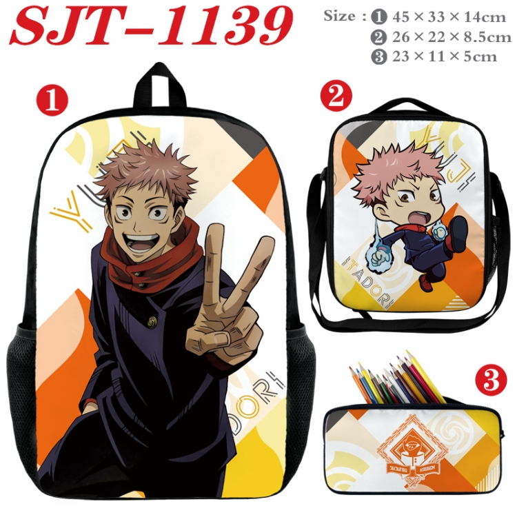 Jujutsu Kaisen Anime nylon canvas backpack pencil case crossbody bag three piece set 45x33x14cm SJT-1139