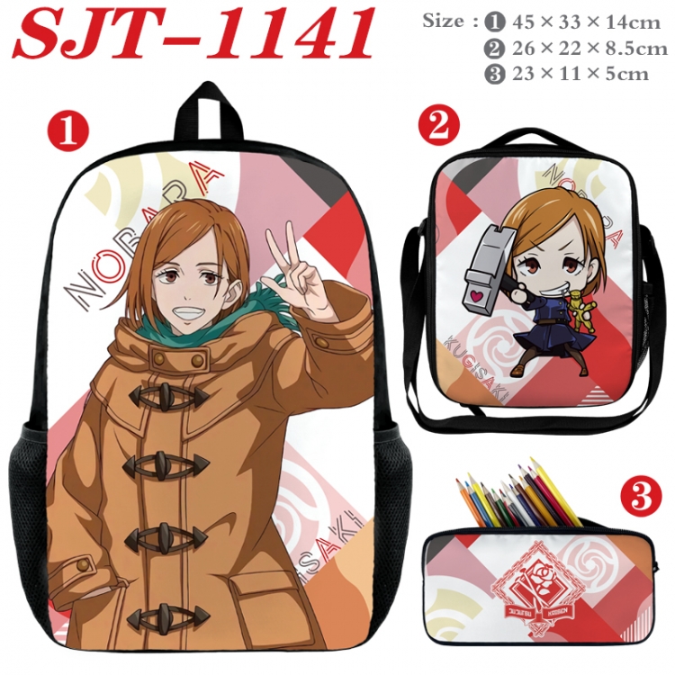 Jujutsu Kaisen Anime nylon canvas backpack pencil case crossbody bag three piece set 45x33x14cm SJT-1141