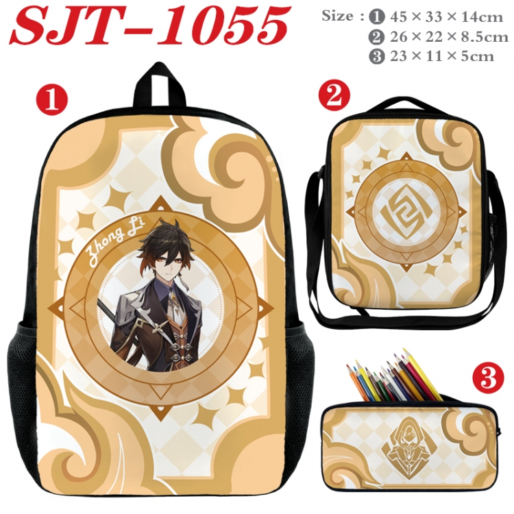 Genshin Impact Anime nylon canvas backpack pencil case crossbody bag three piece set 45x33x14cm SJT-1055