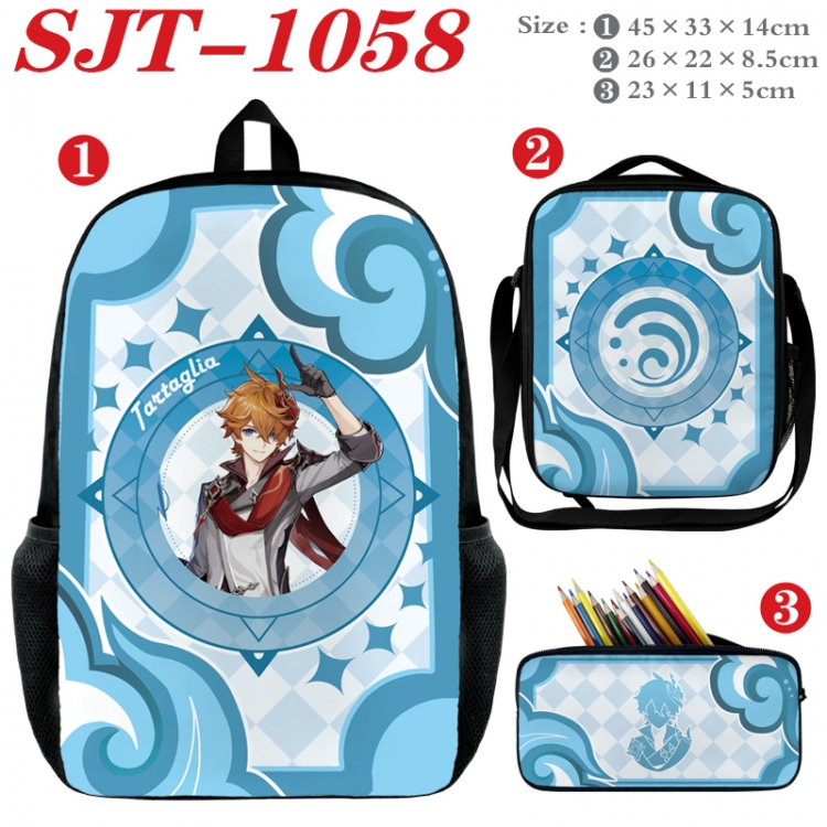 Genshin Impact Anime nylon canvas backpack pencil case crossbody bag three piece set 45x33x14cm  SJT-1058