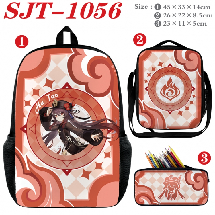Genshin Impact Anime nylon canvas backpack pencil case crossbody bag three piece set 45x33x14cm SJT-1056