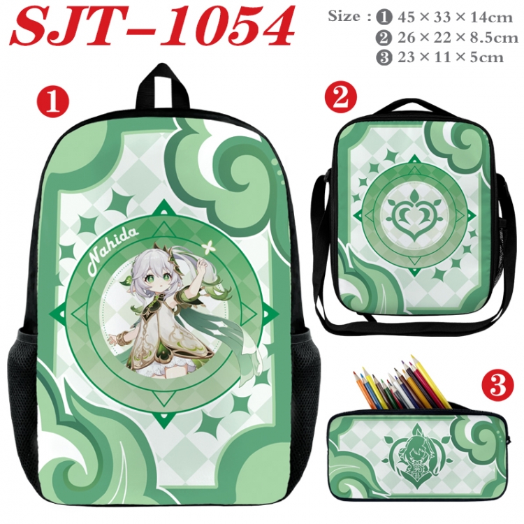 Genshin Impact Anime nylon canvas backpack pencil case crossbody bag three piece set 45x33x14cm SJT-1054