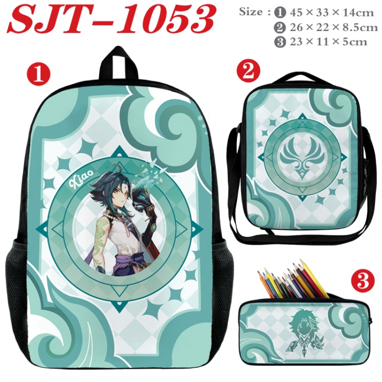 Genshin Impact Anime nylon canvas backpack pencil case crossbody bag three piece set 45x33x14cm  SJT-1053