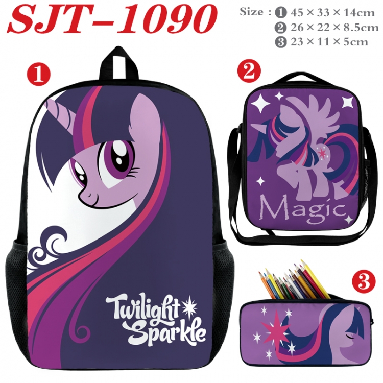 My Little Pony Anime nylon canvas backpack pencil case crossbody bag three piece set 45x33x14cm  SJT-1090