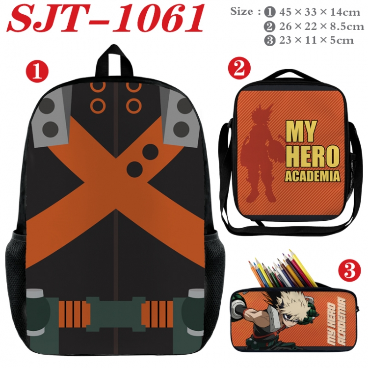 My Hero Academia Anime nylon canvas backpack pencil case crossbody bag three piece set 45x33x14cm  SJT-1061