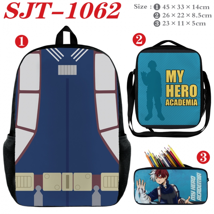 My Hero Academia Anime nylon canvas backpack pencil case crossbody bag three piece set 45x33x14cm  SJT-1062