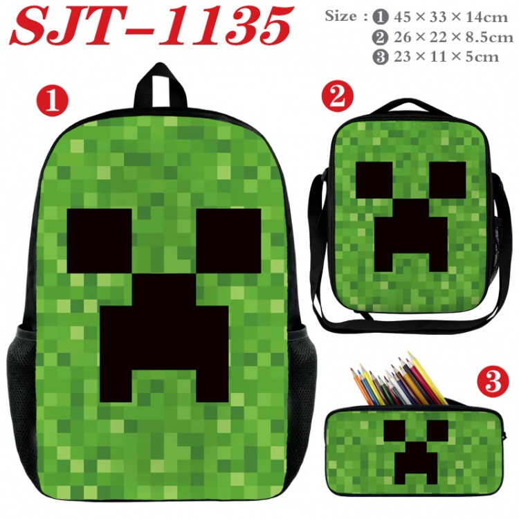 Minecraft Anime nylon canvas backpack pencil case crossbody bag three piece set 45x33x14cm SJT-1135