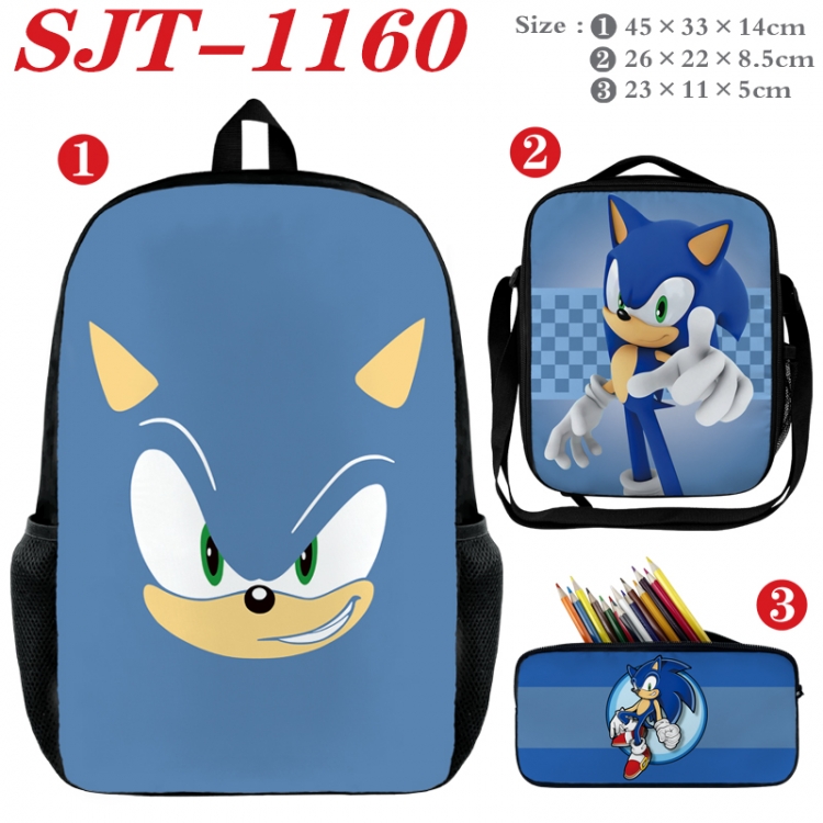 Sonic The Hedgehog Anime nylon canvas backpack pencil case crossbody bag three piece set 45x33x14cm SJT-1160