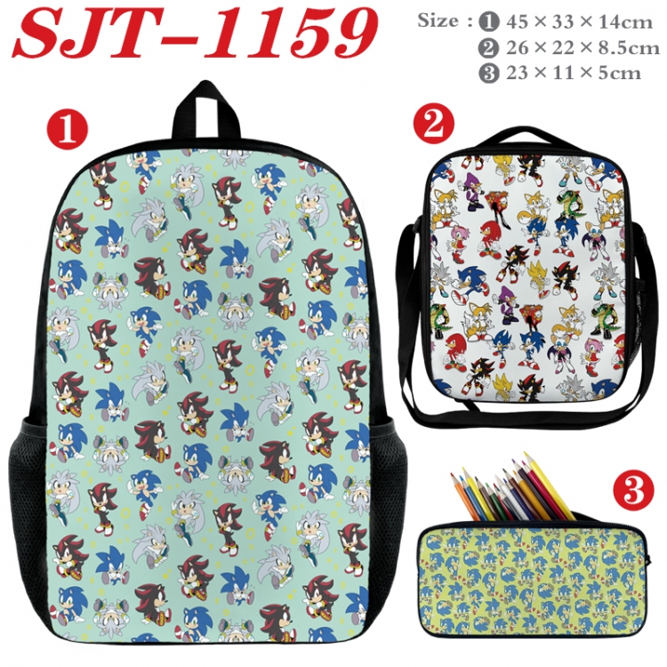 Sonic The Hedgehog Anime nylon canvas backpack pencil case crossbody bag three piece set 45x33x14cm SJT-1159