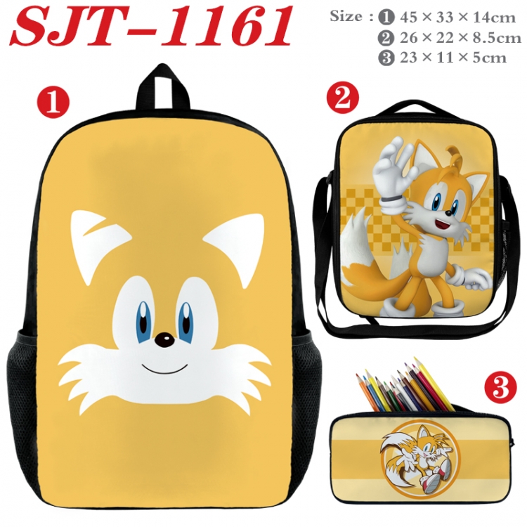 Sonic The Hedgehog Anime nylon canvas backpack pencil case crossbody bag three piece set 45x33x14cm SJT-1161