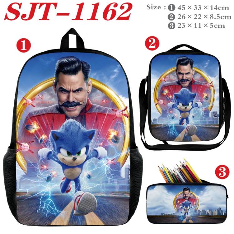 Sonic The Hedgehog Anime nylon canvas backpack pencil case crossbody bag three piece set 45x33x14cm SJT-1162