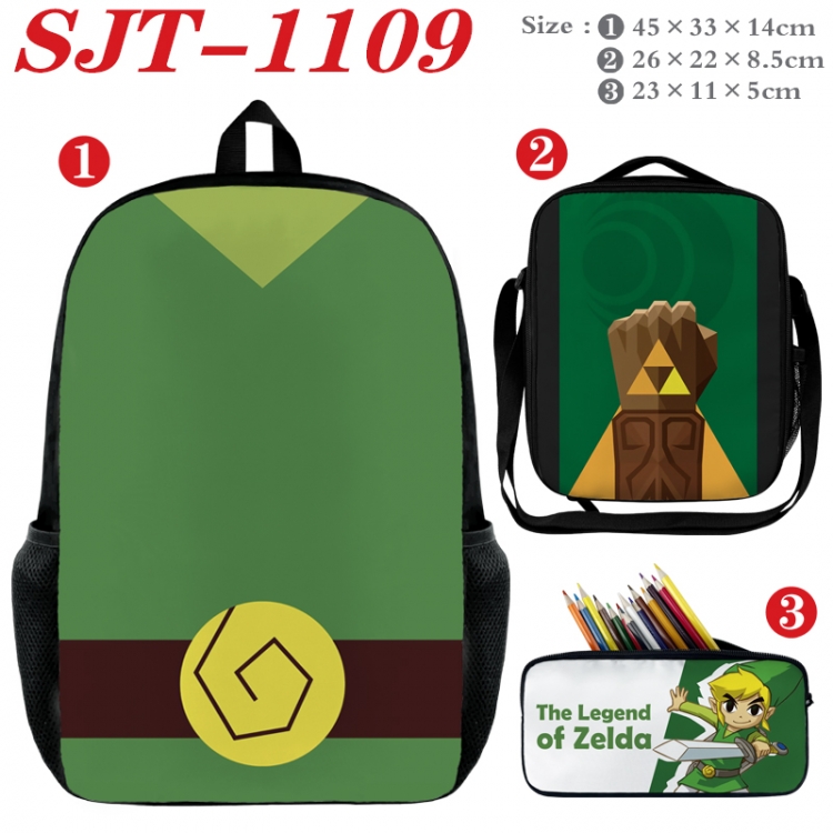 The Legend of Zelda Anime nylon canvas backpack pencil case crossbody bag three piece set 45x33x14cm SJT-1109
