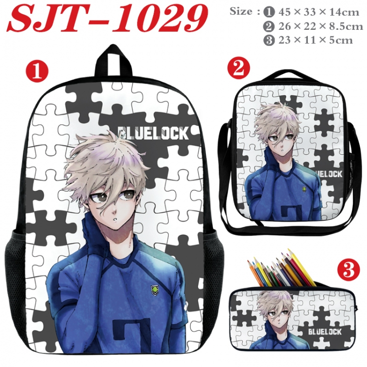 BLUE LOCK Anime nylon canvas backpack pencil case crossbody bag three piece set 45x33x14cm