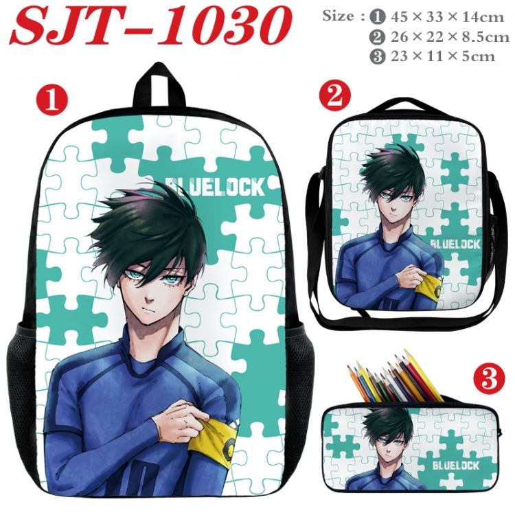 BLUE LOCK Anime nylon canvas backpack pencil case crossbody bag three piece set 45x33x14cm