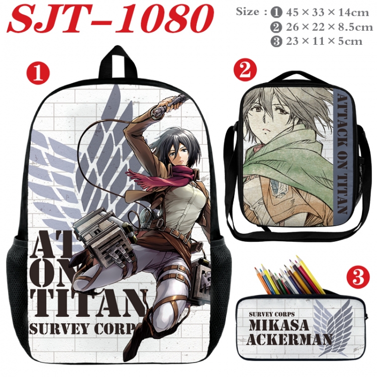Shingeki no Kyojin Anime nylon canvas backpack pencil case crossbody bag three piece set 45x33x14cm
