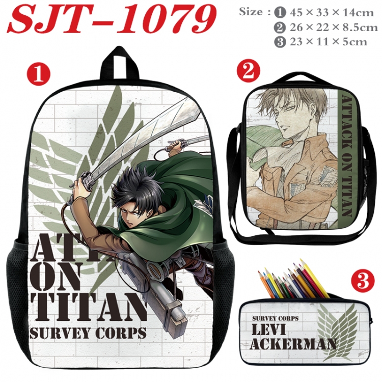 Shingeki no Kyojin Anime nylon canvas backpack pencil case crossbody bag three piece set 45x33x14cm