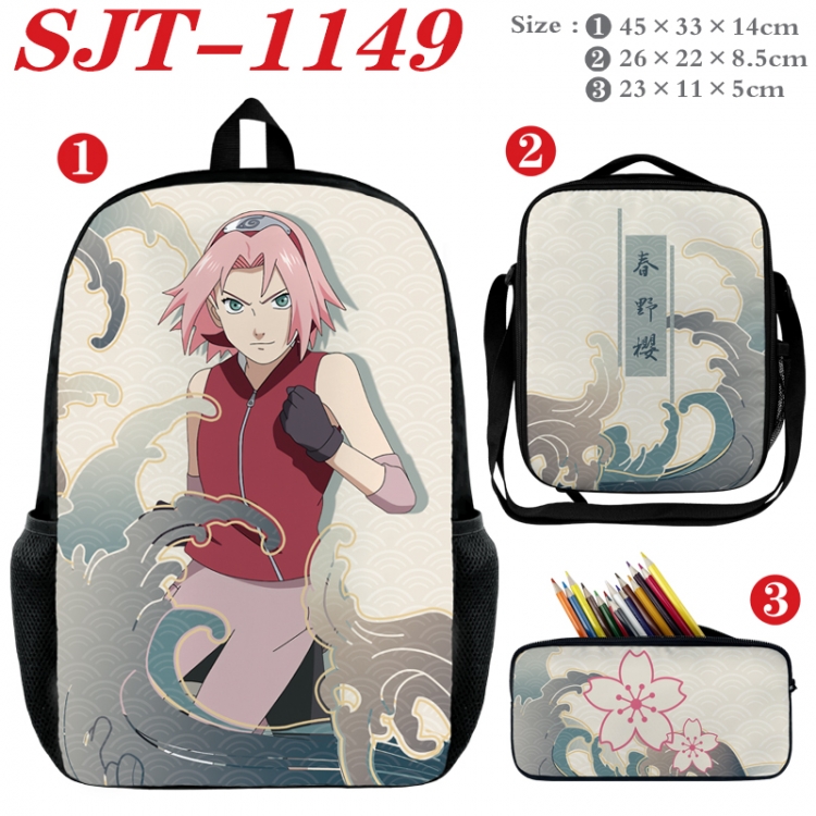 Naruto Anime nylon canvas backpack pencil case crossbody bag three piece set 45x33x14cm SJT-1149