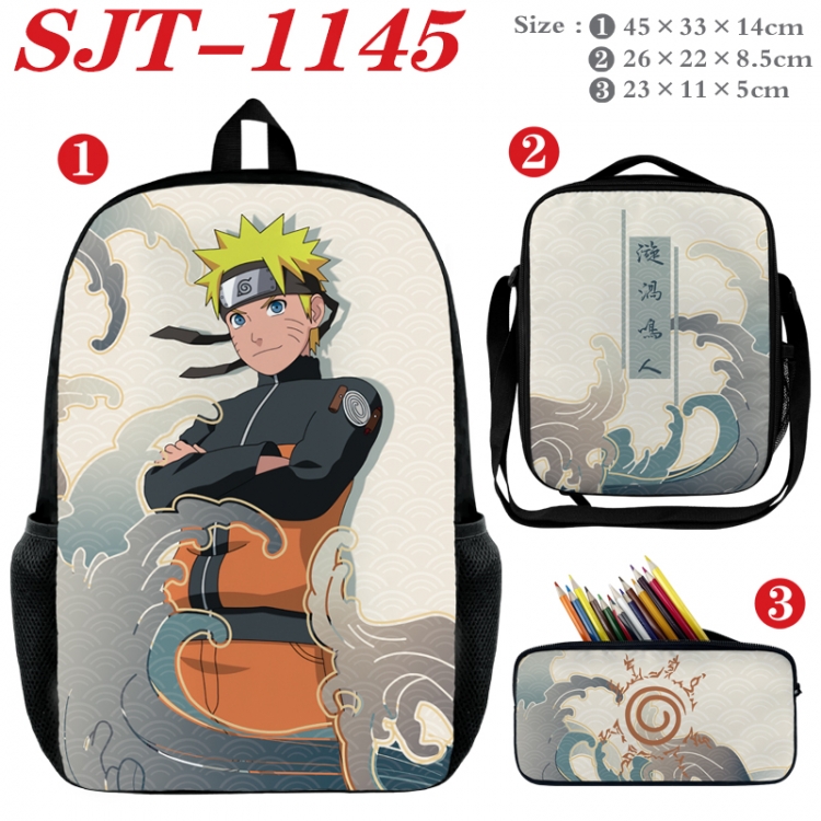 Naruto Anime nylon canvas backpack pencil case crossbody bag three piece set 45x33x14cm SJT-1145