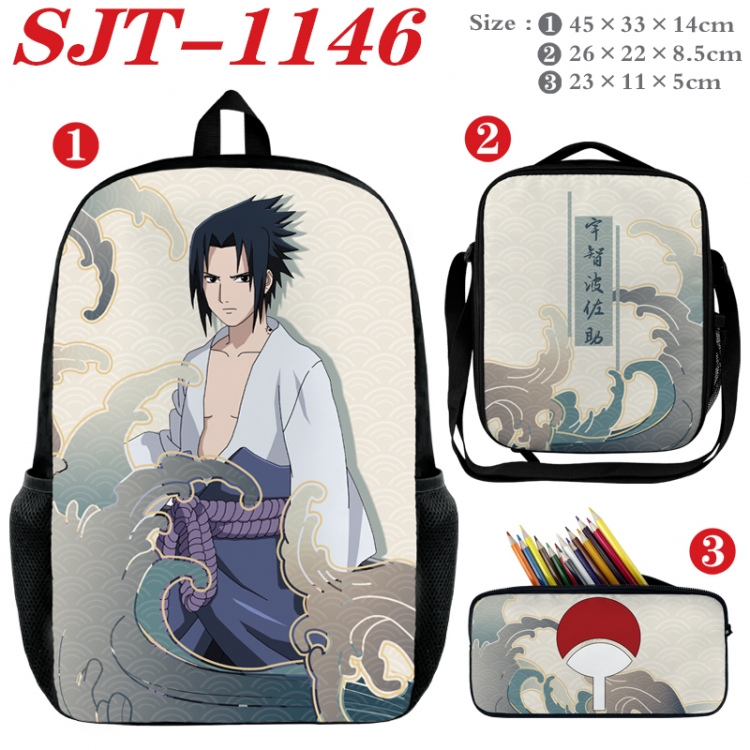 Naruto Anime nylon canvas backpack pencil case crossbody bag three piece set 45x33x14cm SJT-1146