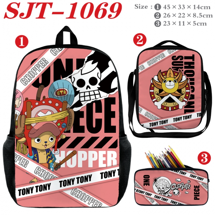 One Piece Anime nylon canvas backpack pencil case crossbody bag three piece set 45x33x14cm