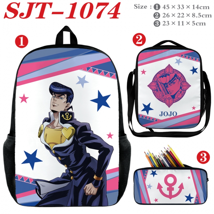 JoJos Bizarre Adventure Anime nylon canvas backpack pencil case crossbody bag three piece set 45x33x14cm