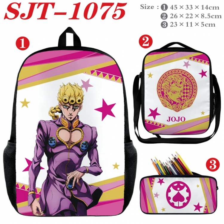 JoJos Bizarre Adventure Anime nylon canvas backpack pencil case crossbody bag three piece set 45x33x14cm