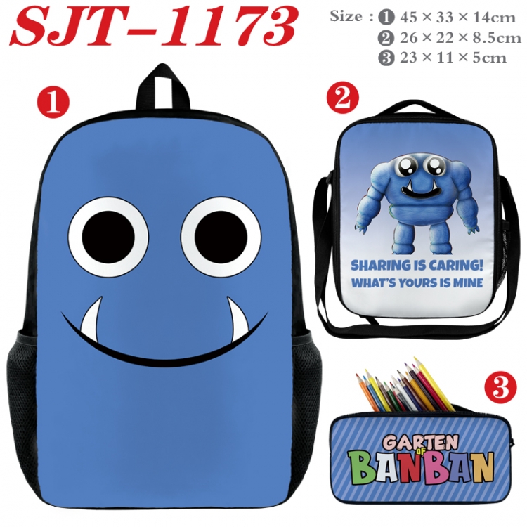 Garten of Banban Anime nylon canvas backpack pencil case crossbody bag three piece set 45x33x14cm
