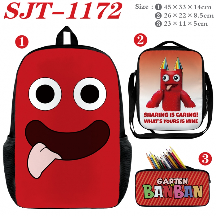 Garten of Banban Anime nylon canvas backpack pencil case crossbody bag three piece set 45x33x14cm