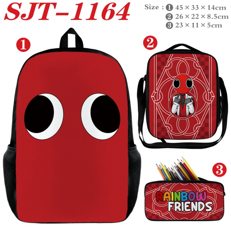 Rainbow Friend Anime nylon canvas backpack pencil case crossbody bag three piece set 45x33x14cm
