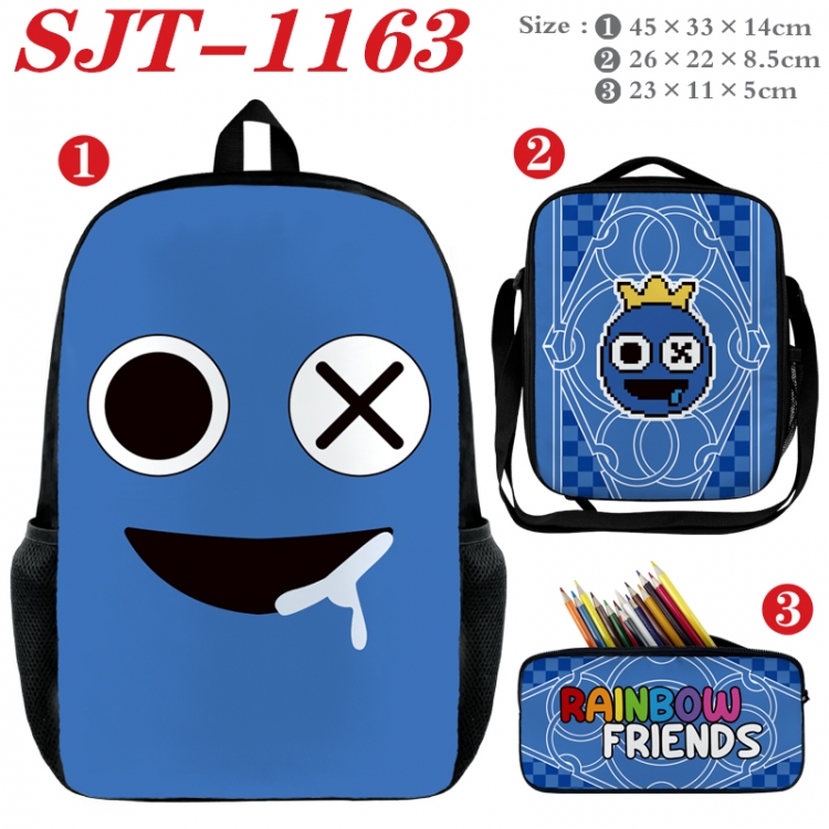 Rainbow Friend Anime nylon canvas backpack pencil case crossbody bag three piece set 45x33x14cm