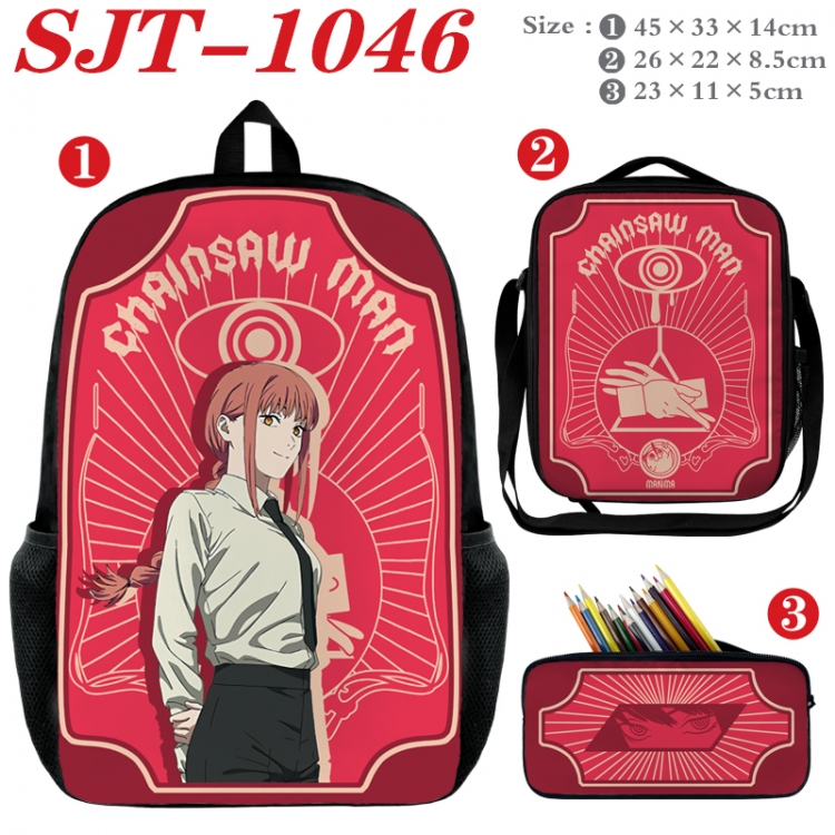 Chainsaw man Anime nylon canvas backpack pencil case crossbody bag three piece set 45x33x14cm