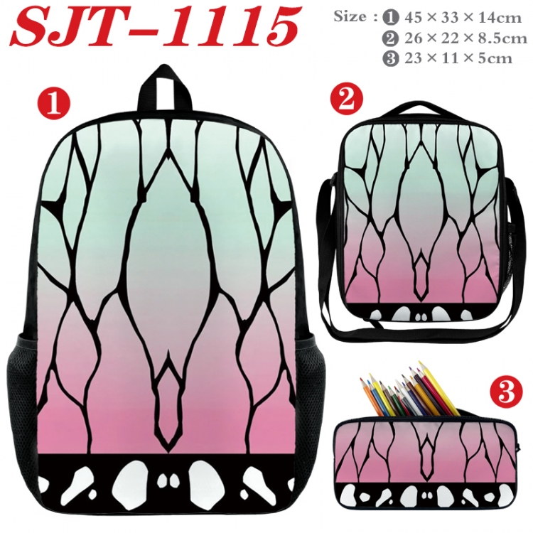 Demon Slayer Kimets Anime nylon canvas backpack pencil case crossbody bag three piece set 45x33x14cm
