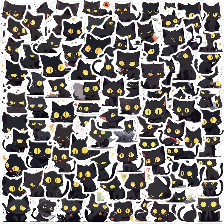 Black Cat  Doodle stickers Waterproof stickers a set of 100 price for 5 sets