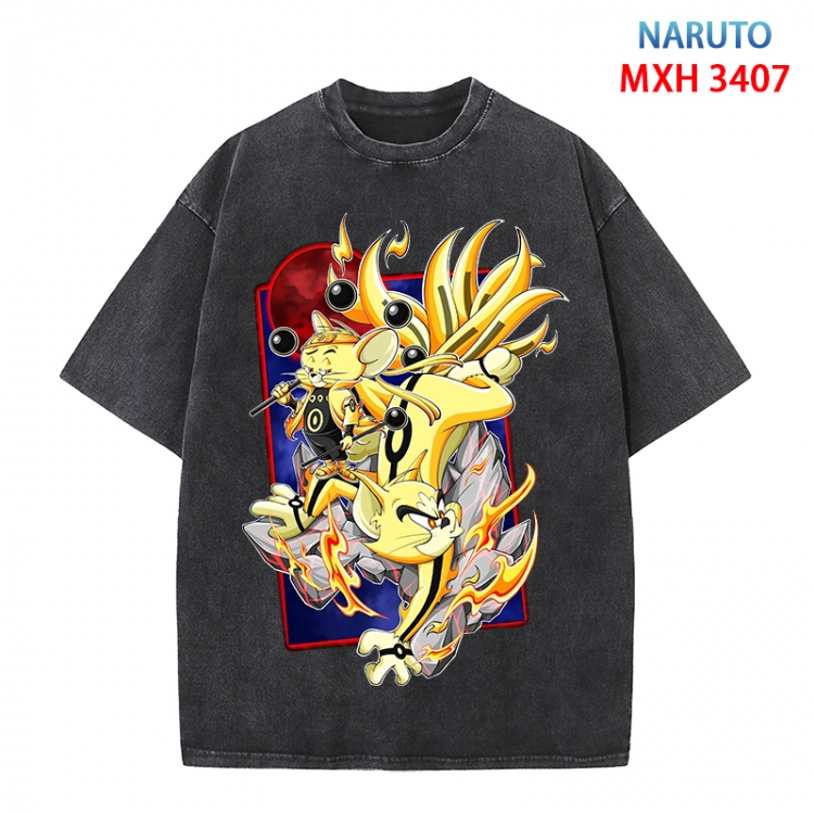 Naruto Anime peripheral pure cotton washed and worn T-shirt from S to 4XL MXH-3407