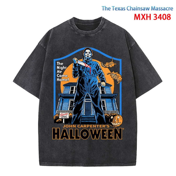 The Texas Chainsaw Massacre Anime peripheral pure cotton washed and worn T-shirt from S to 4XL MXH-3408