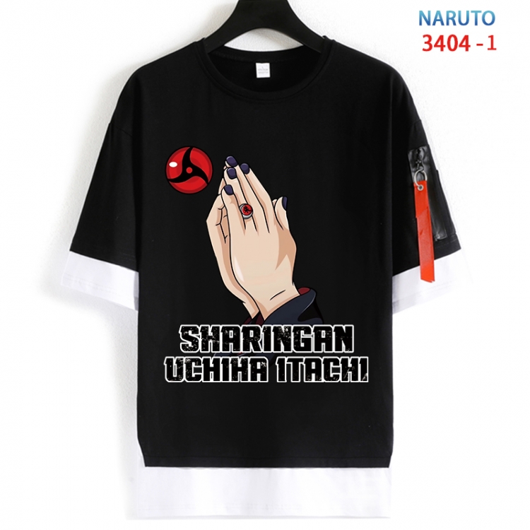 Naruto Cotton Crew Neck Fake Two-Piece Short Sleeve T-Shirt from S to 4XL HM-3404-1