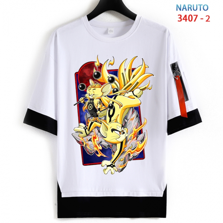 Naruto Cotton Crew Neck Fake Two-Piece Short Sleeve T-Shirt from S to 4XL HM-3407-2
