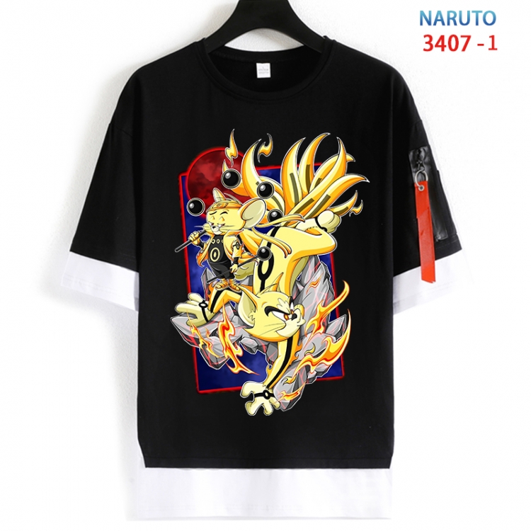 Naruto Cotton Crew Neck Fake Two-Piece Short Sleeve T-Shirt from S to 4XL HM-3407-1