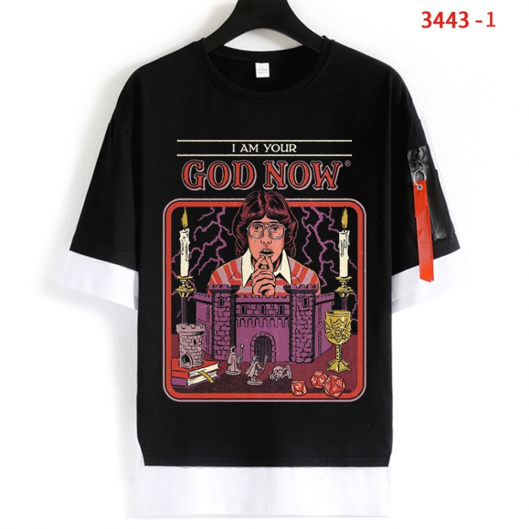 Evil illustration Cotton Crew Neck Fake Two-Piece Short Sleeve T-Shirt from S to 4XL  HM-3443-1