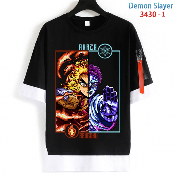 Demon Slayer Kimets Cotton Crew Neck Fake Two-Piece Short Sleeve T-Shirt from S to 4XL HM-3430-1