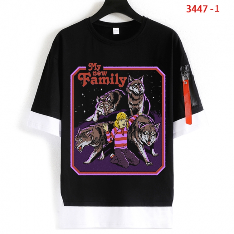 Evil illustration Cotton Crew Neck Fake Two-Piece Short Sleeve T-Shirt from S to 4XL HM-3447-1