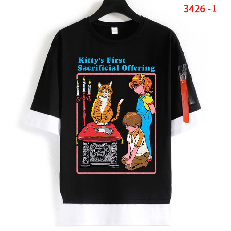 Evil illustration Cotton Crew Neck Fake Two-Piece Short Sleeve T-Shirt from S to 4XL HM-3426-1