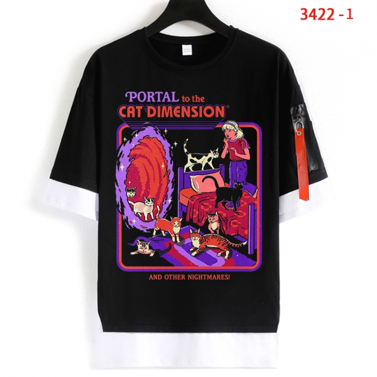 Evil illustration Cotton Crew Neck Fake Two-Piece Short Sleeve T-Shirt from S to 4XL HM-3422-1