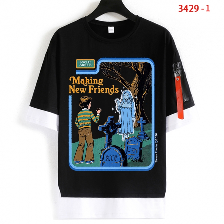 Evil illustration Cotton Crew Neck Fake Two-Piece Short Sleeve T-Shirt from S to 4XL HM-3429-1